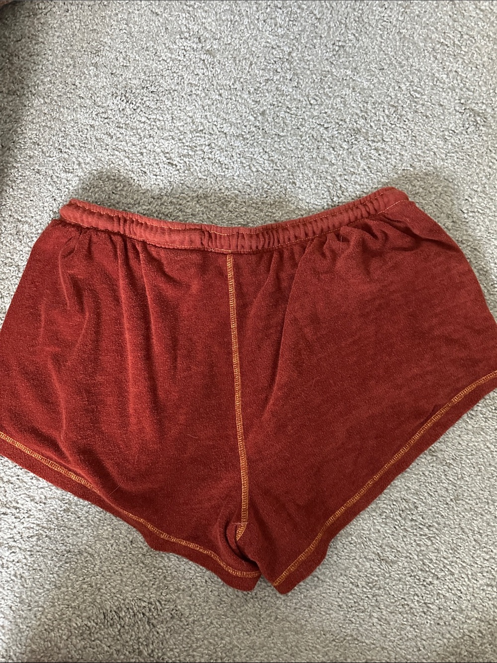 Rust Terry Athletic Shorts with Mustard Drawcord - Picture 3 of 4